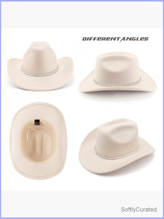 Western Cowboy Hat Wide Brim Rhinestone Felt Fedora Unisex Festival